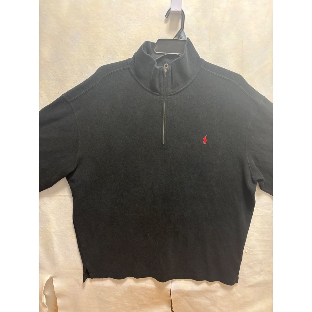 Polo Ralph Lauren Black 1/4 Zip Pullover Sweatshirt 2XLT Tall Mens Cotton Knit‎